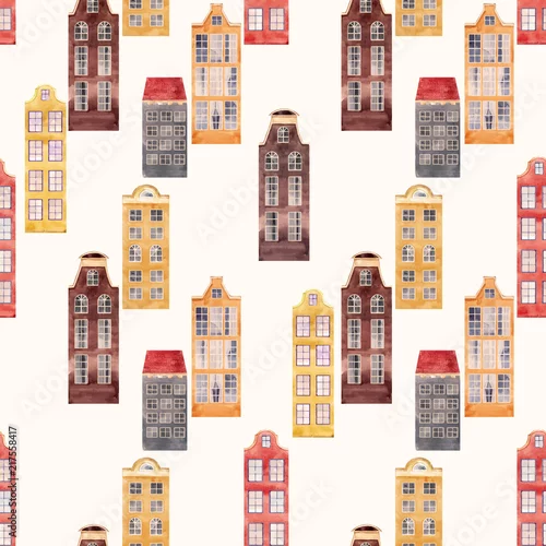 Tapety Bezszwowego wektoru wzoru starzy europejscy miasto domy
