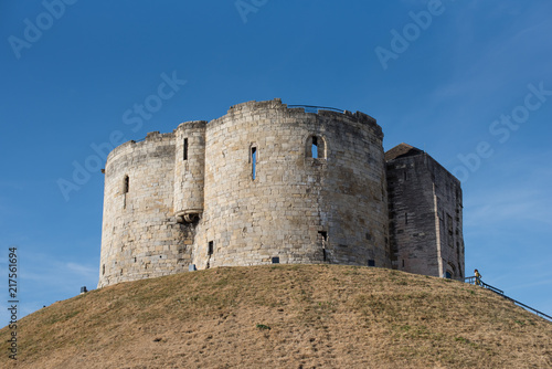 The remains of the midieval castle on the hill in the centre of York