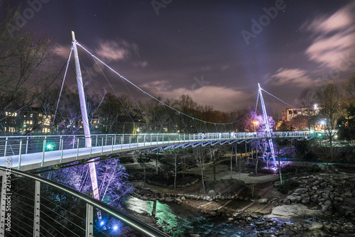 Liberty Bridge in falls Park, Greenville - at night photo