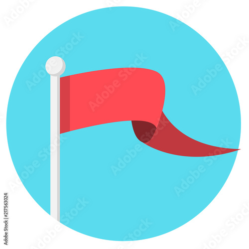 Rote Flagge Fahne auf blauem Hintergrund Flat Design Icon