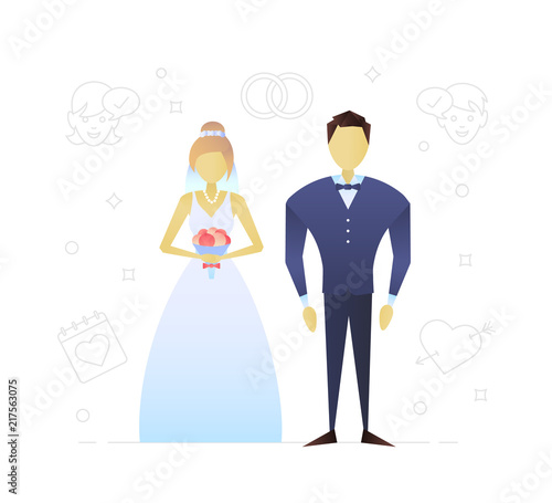 Bride and fiance flat character design