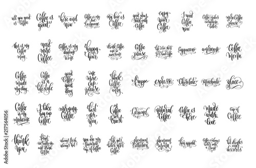 set of 50 hand lettering quotes about coffee drink for coffee sh