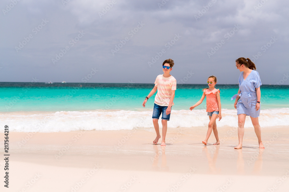 Mother and kids at beach