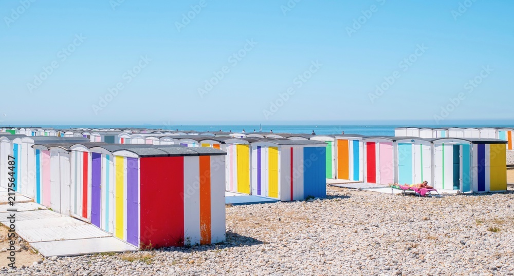 Fototapeta premium Le Havre, cabanes de la plage en Normandie, France