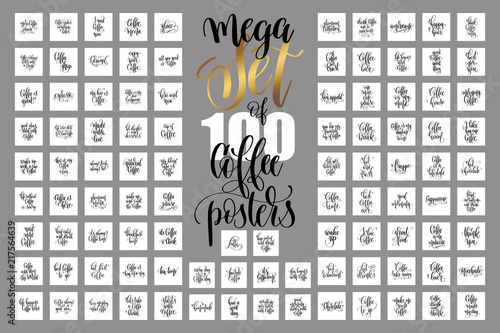 set of 100 hand lettering quotes about coffee drink 