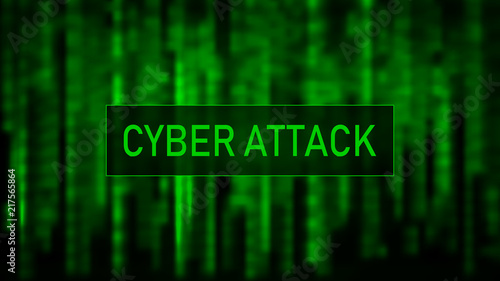 Cyber attack. Hacking. Digital background green matrix. Binary computer code. Vector Illustration. Computer screen error templates.