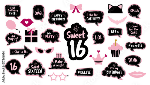 16th birthday photobooth props set for sixteen