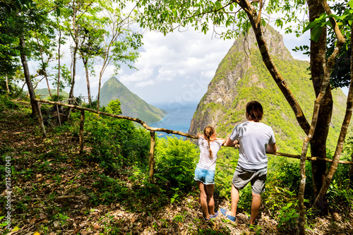 Schilderij op canvas Family enjoying view of Piton mountains