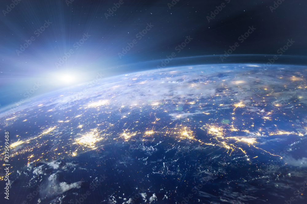 Naklejka premium piękna planeta Ziemia widziana z kosmosu, widok nocnych świateł, oryginalny obraz dostarczony przez NASA