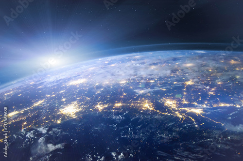 beautiful planet Earth seen from space, aerial view of night lights, original image furnished by NASA