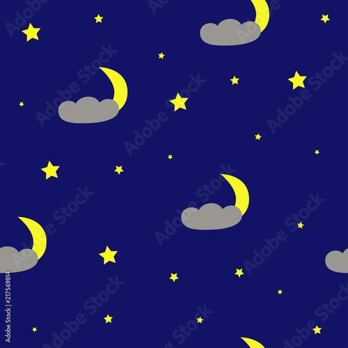 Cloud and Moon Seamless Pattern. Vector Illustration.