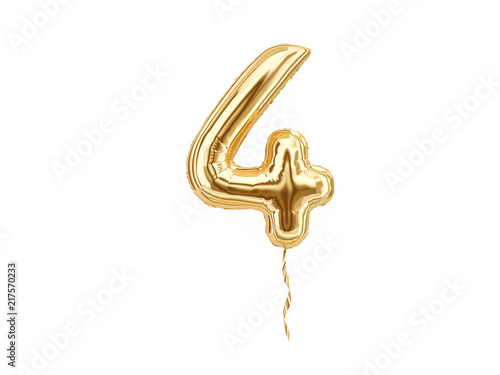 Numeral 4. Foil balloon number four isolated on white background photo