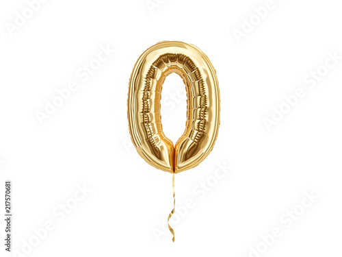 Tapety artystyczne 0. Foil balloon number Zero isolated on white background