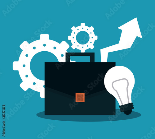 Briefcase and bullhorn with bulb light vector illustration graphic design