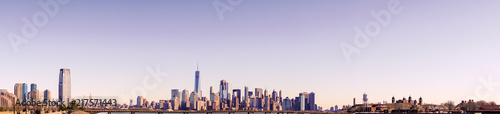 New York  City Skyline Panorama with colorful sky at sunset