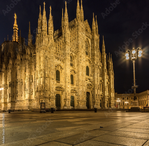 milano piazza duomo cathedral front view at night no people