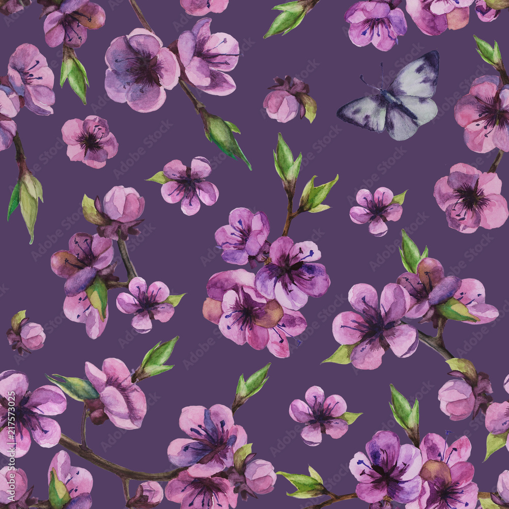 flowers seamless pattern. Hand drawn watercolour illustration. Wallpaper or fabric design.