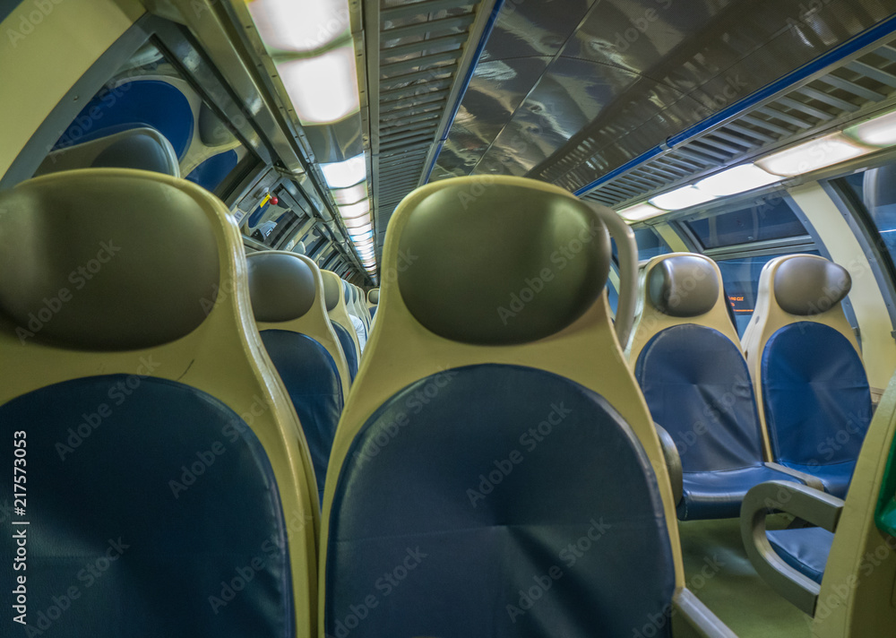 Fototapeta premium Train seat in the train Nobody station railway.