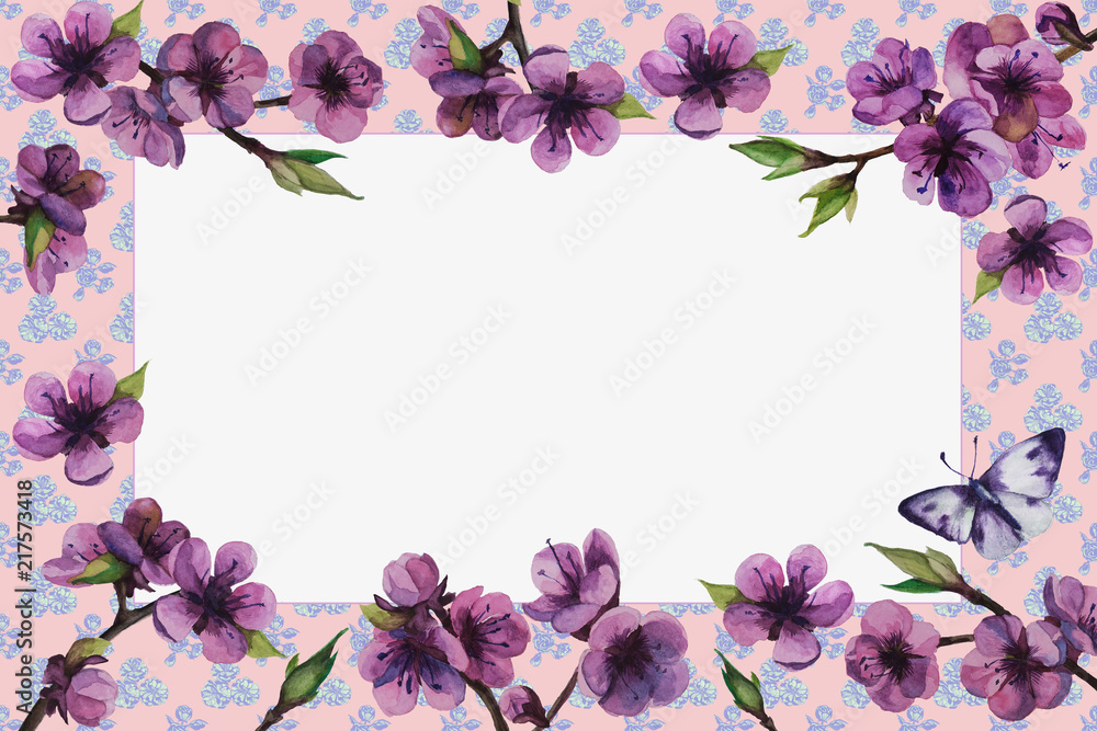 floral frame awesome sakura collection of spring flowers watercolor