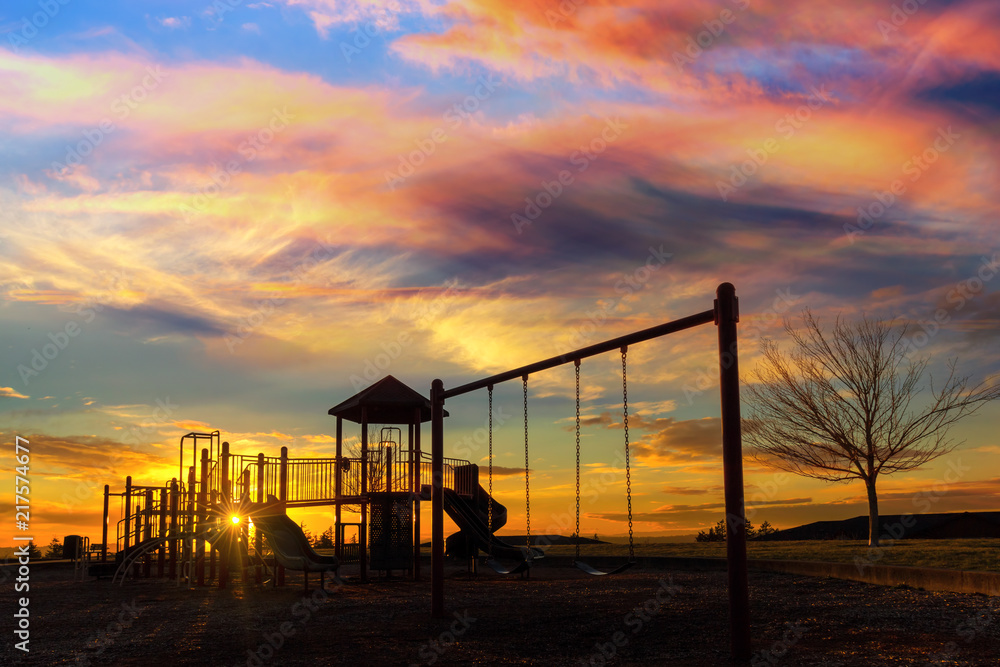 Fototapeta premium Children Playground at colorful Sunset in Happy Valley OR