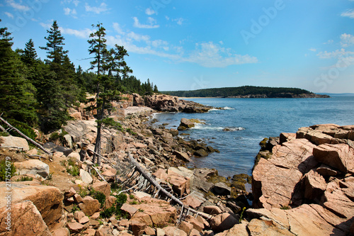Acadia rocky coast in Maine with blue sky