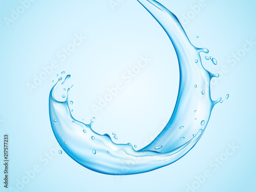 Water splash or pouring fresh and clear aqua. Realistic splashing of liquid or fluid curvy blob. Bubble motion or flow of freshwater. Freshness and nature, wet theme