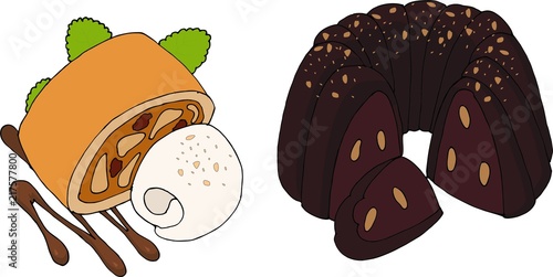 Raster bundt cake and apple strudel. Illustration photo