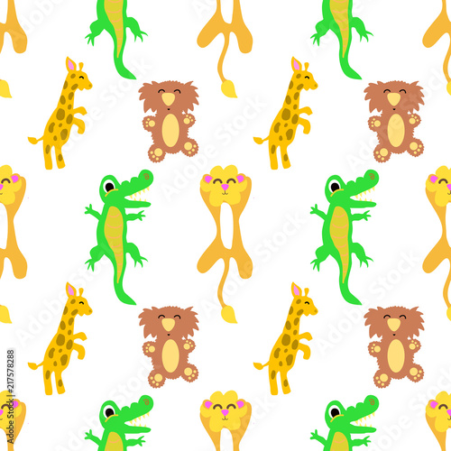 Fototapeta Naklejka Na Ścianę i Meble -  Cute Children's Illustration Wild Animals Lion, Koala, Giraffe, Alligator, Crocodile
