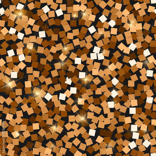 Glitter seamless texture. Adorable red gold particles. Endless pattern made of sparkling squares. Ex