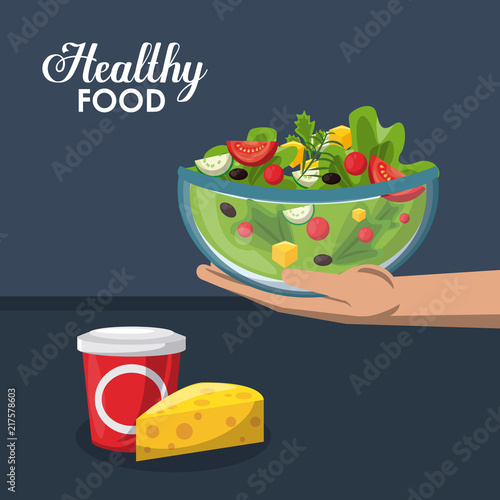 Healthy food delicious salad on dish cartoons vector illustration graphic design