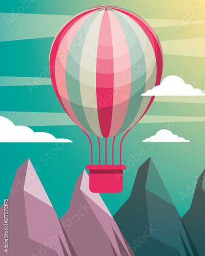 bike is good colors sky clouds rocks hot air balloon vector illustration