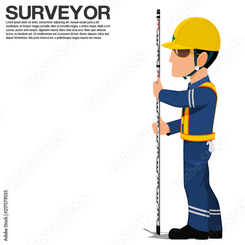 A surveyor is holding the staff on transparent background