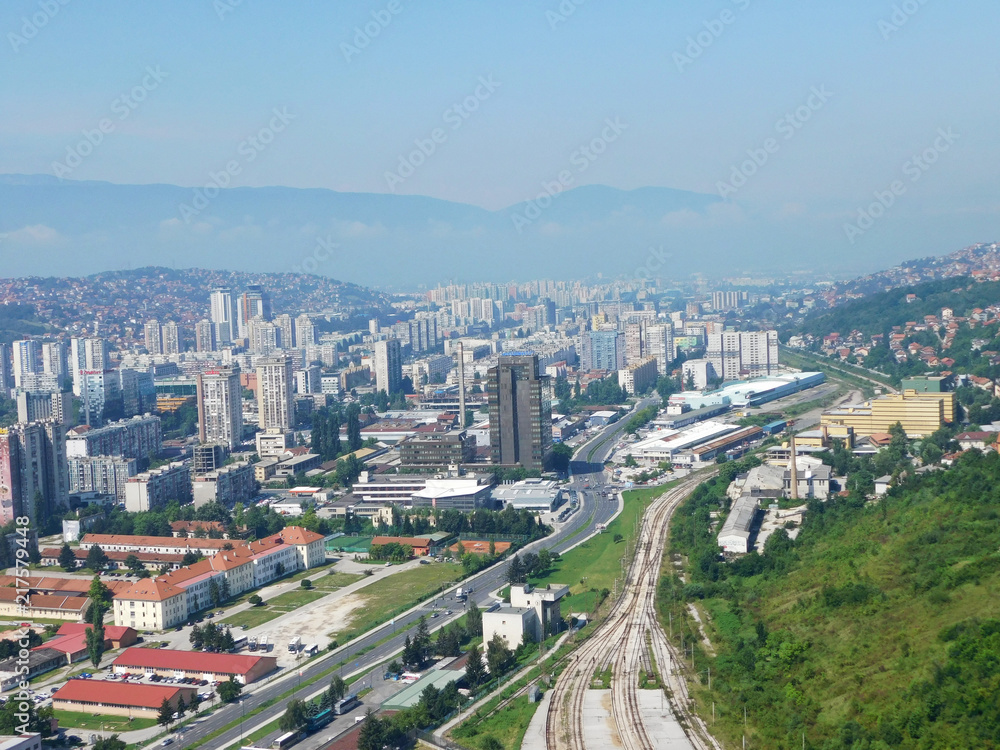 View on Sarajevo, Bosnia, a city among the mountains