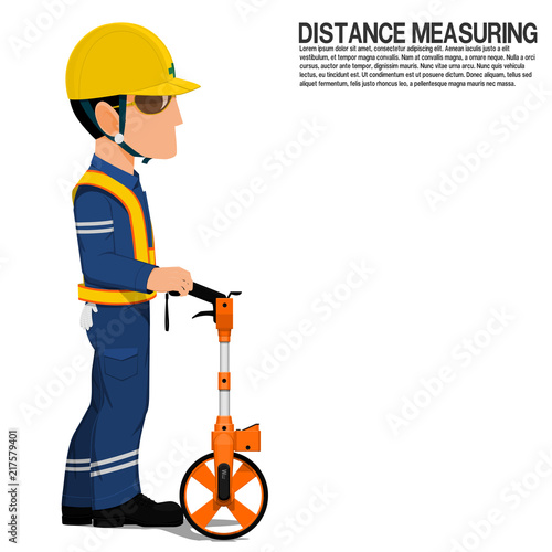 A worker with the measuring wheel on transparent background