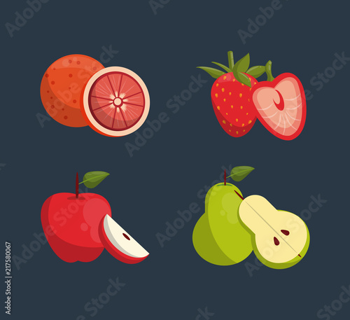 Fototapeta Naklejka Na Ścianę i Meble -  Set of fruits cartoons collection vector illustration graphic design