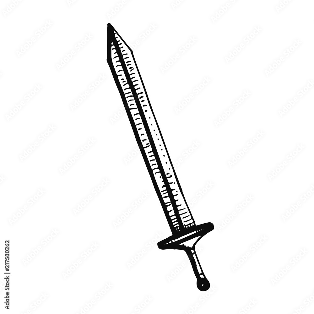 sword of knightly object. isolated sketch on white background