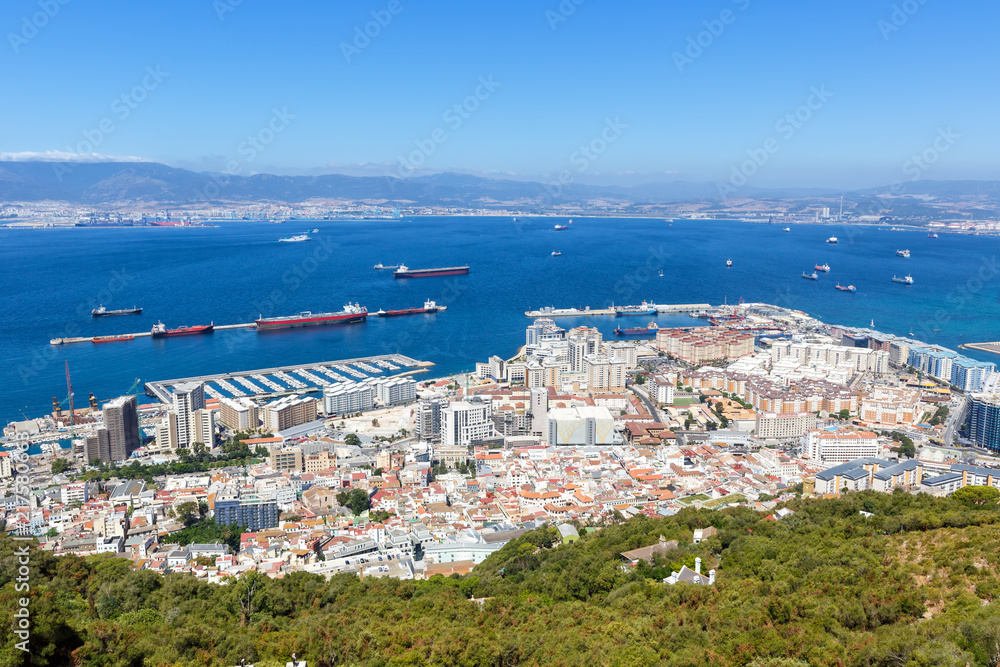 Gibraltar Hafen Port Schiffe Meer Mittelmeer Urlaub Übersicht Stadt