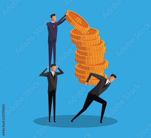 Businessmens with coins avatar vector illustration graphic design