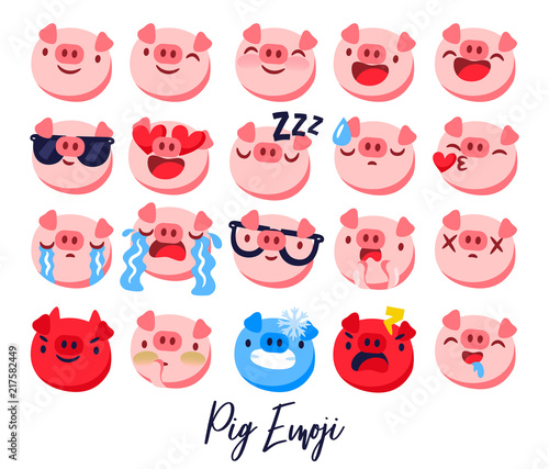Pig emoji, emoticon calendar 2019 year of pig. Vector Chinese Zodiac Sign Year of Pig,Red paper cut pig,Happy Chinese New Year 2019 year of the pig
