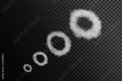Vector realistic isolated smoke rings effect for decoration and covering on the transparent background.