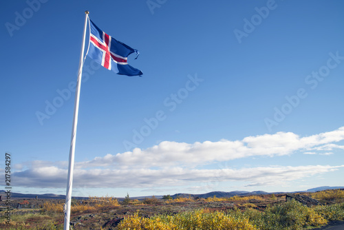 Fotografia Iceland national flag at Thinvellir National Park