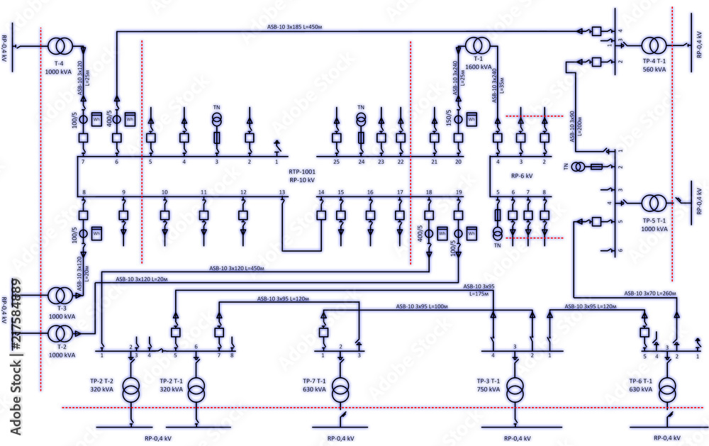 Electric wiring diagram for power transformers Stock Photo | Adobe Stock