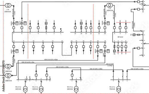 Принти на полотні Electric wiring diagram for power transformers