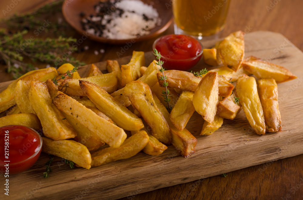 Homemade french fries with organic ketchup Homemade french fries with organic ketchup
