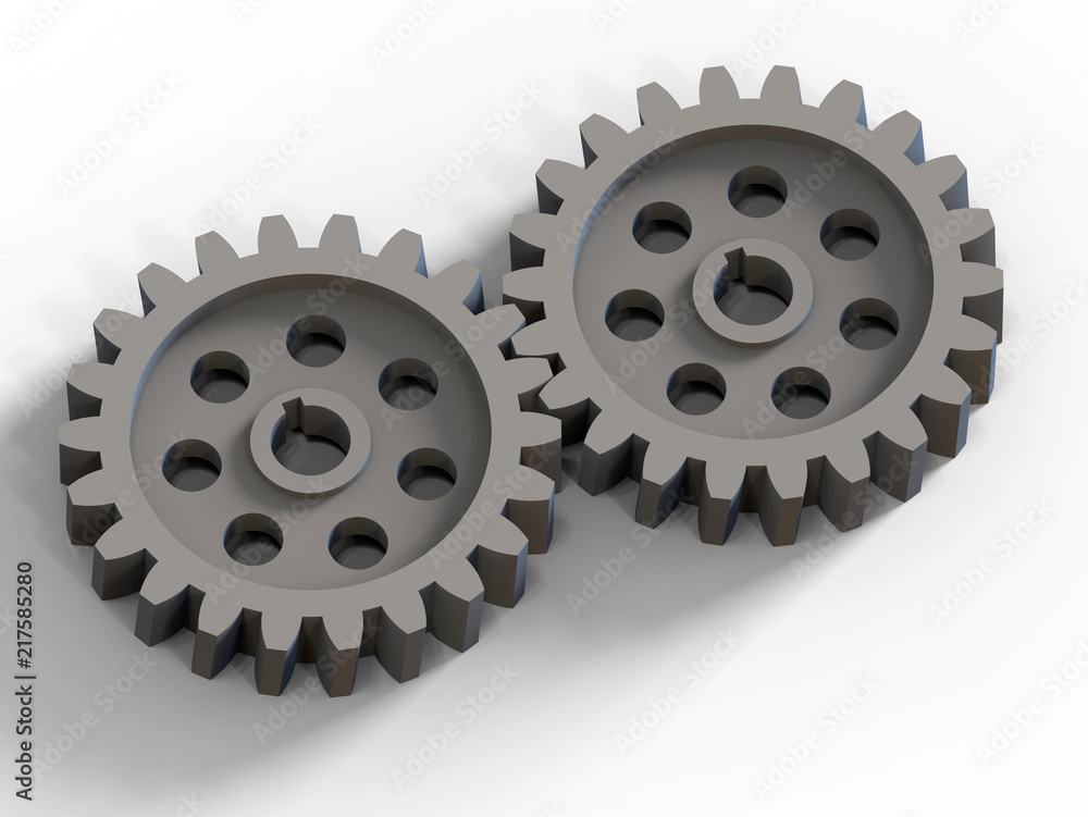 3D render illustration of two shadowed gear 3D render illustration of two shadowed gear