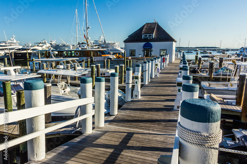 View of a marina with yachts docked (The Hamptons, USA) photo