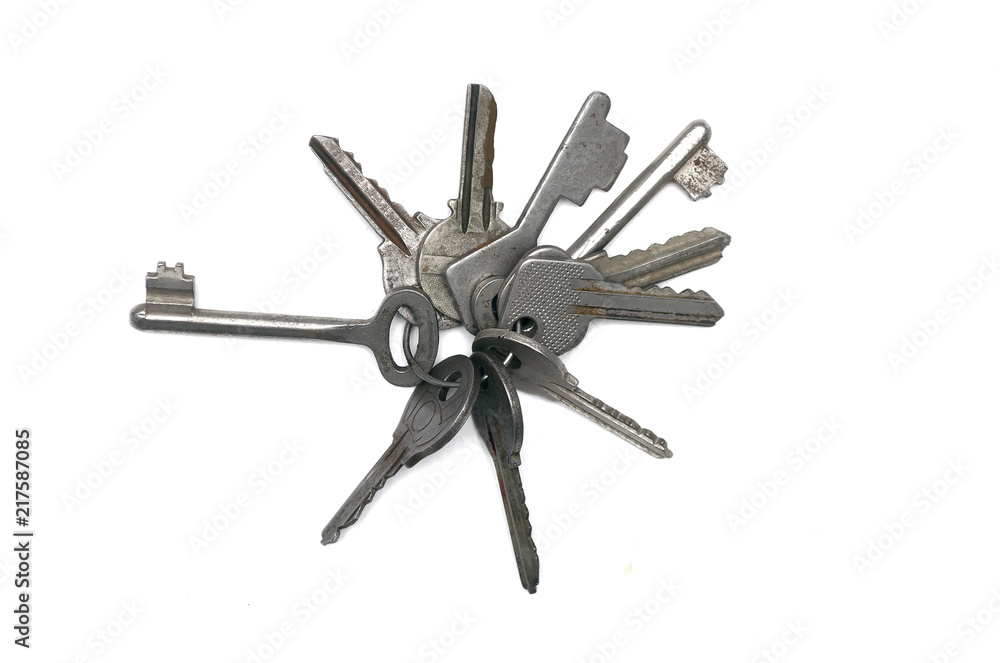 Bunch of old keys isolated on white background. Bunch of old keys isolated on white background.