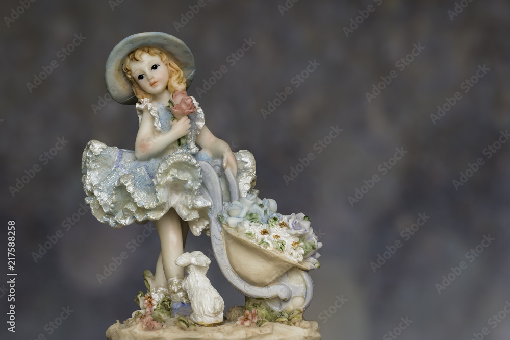 Vintage Girl Figurine with bunny in Petticoat