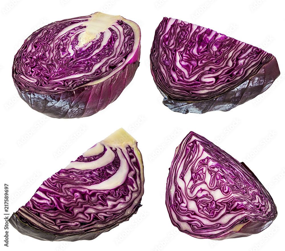 Fresh cut red cabbage isolated on white background with clipping path Fresh cut red cabbage isolated on white background with clipping path