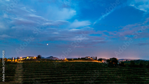 Evening in the vineyard of Rosazzo during a moon eclipse
